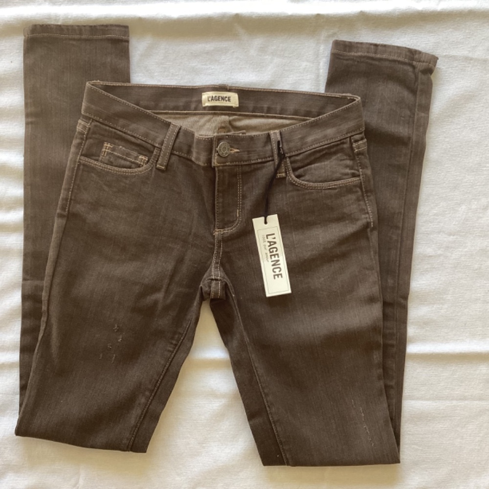 L’AGENCE Brown Mid-Rise Distressed Skinny Jeans